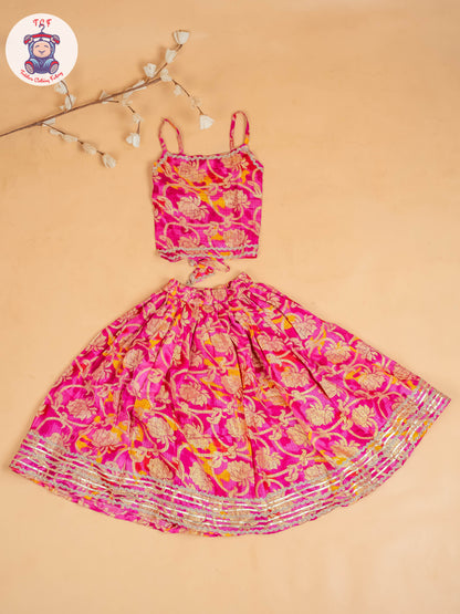 Pink - Girls Embroidery Floral Printed Lehenga Choli