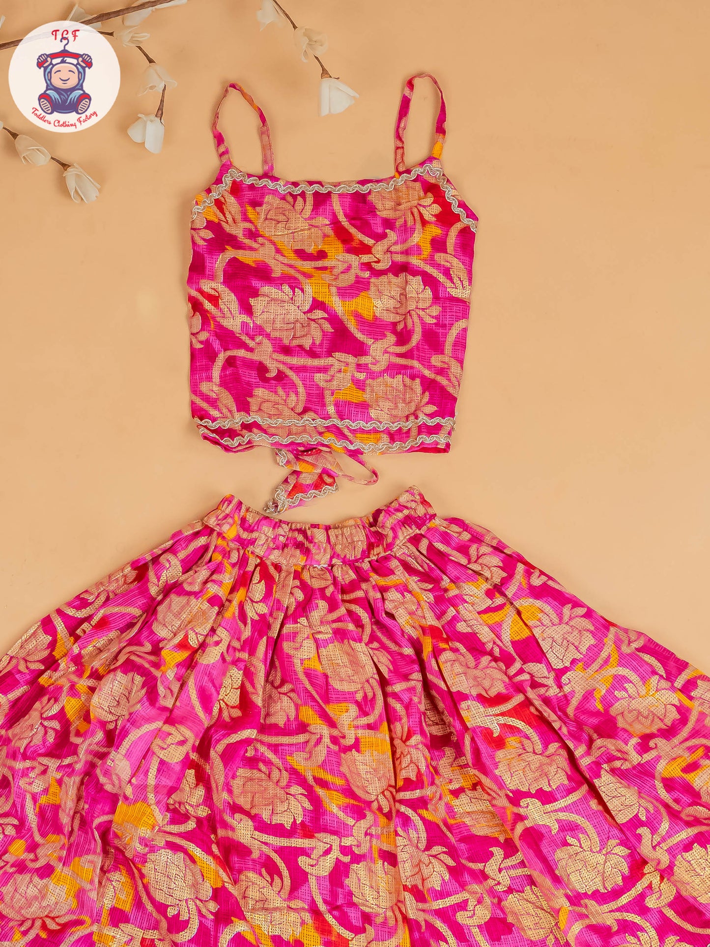 Pink - Girls Embroidery Floral Printed Lehenga Choli