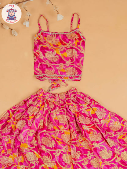 Pink - Girls Embroidery Floral Printed Lehenga Choli