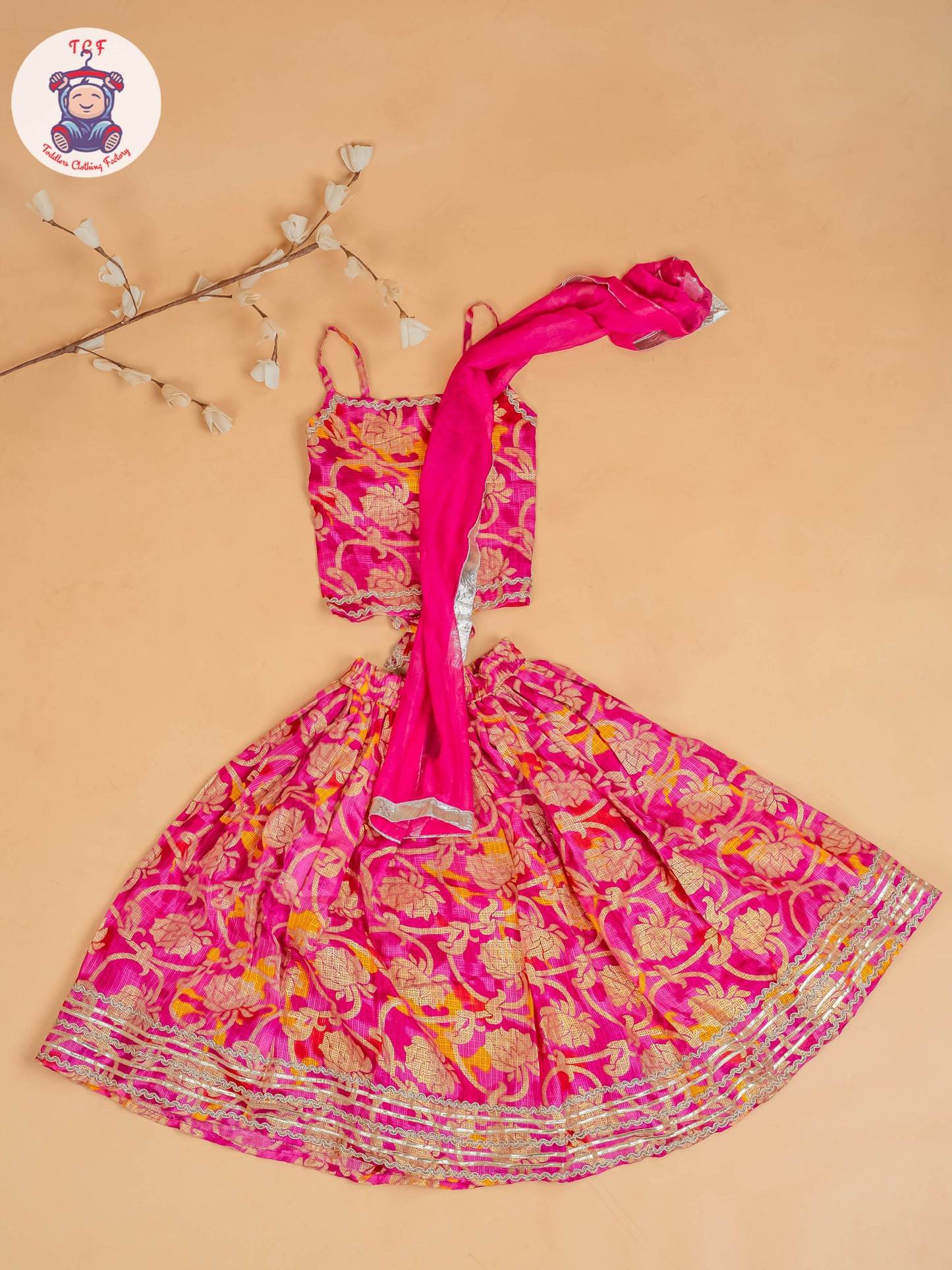 Pink - Girls Embroidery Floral Printed Lehenga Choli