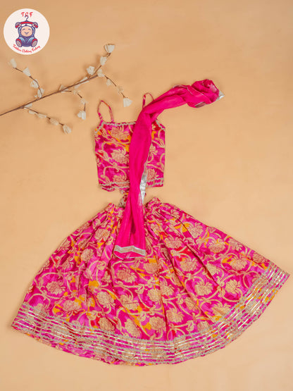 Pink - Girls Embroidery Floral Printed Lehenga Choli