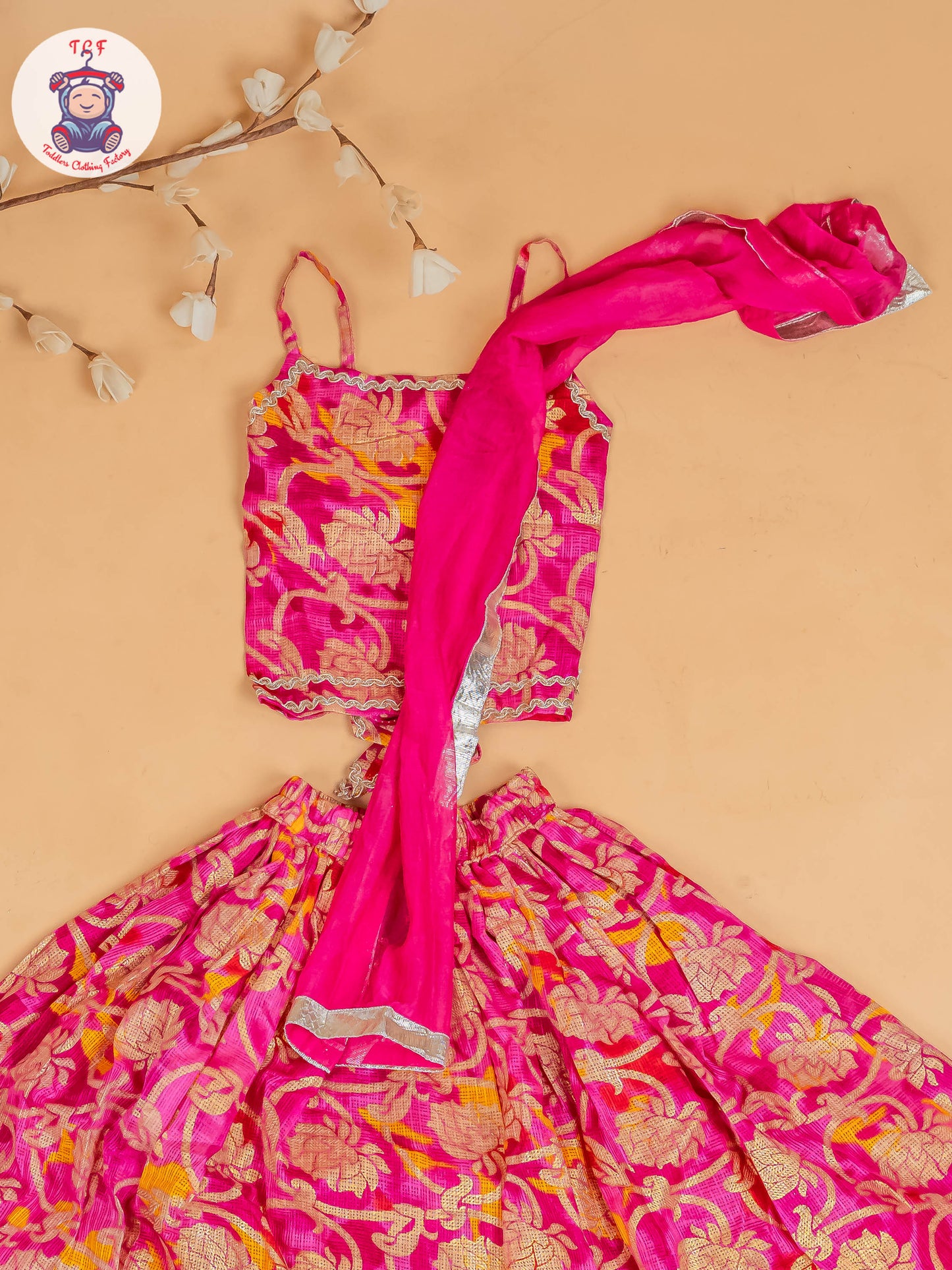 Pink - Girls Embroidery Floral Printed Lehenga Choli