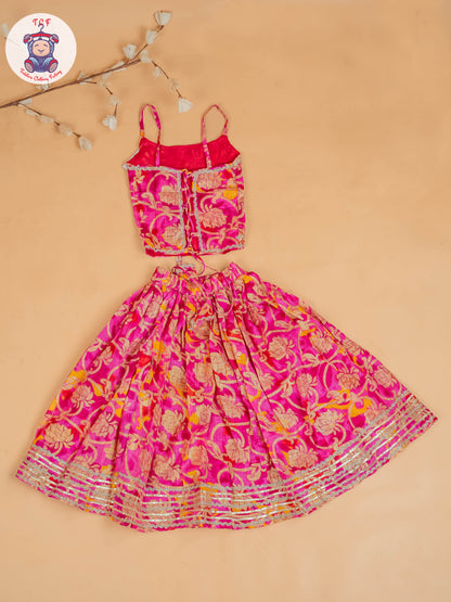 Pink - Girls Embroidery Floral Printed Lehenga Choli
