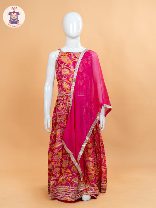 Pink - Girls Embroidery Floral Printed Lehenga Choli