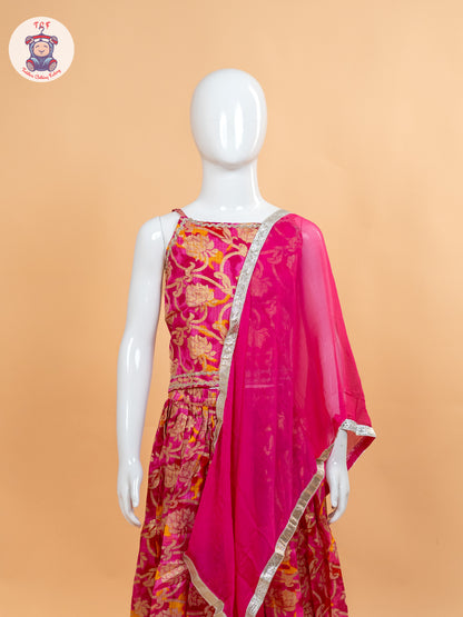 Pink - Girls Embroidery Floral Printed Lehenga Choli