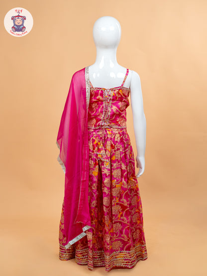 Pink - Girls Embroidery Floral Printed Lehenga Choli