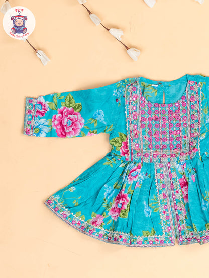 Green - Girls Embroidery Printed Salwar