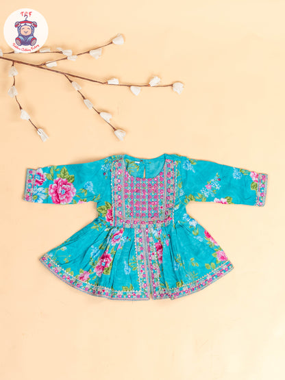 Green - Girls Embroidery Printed Salwar