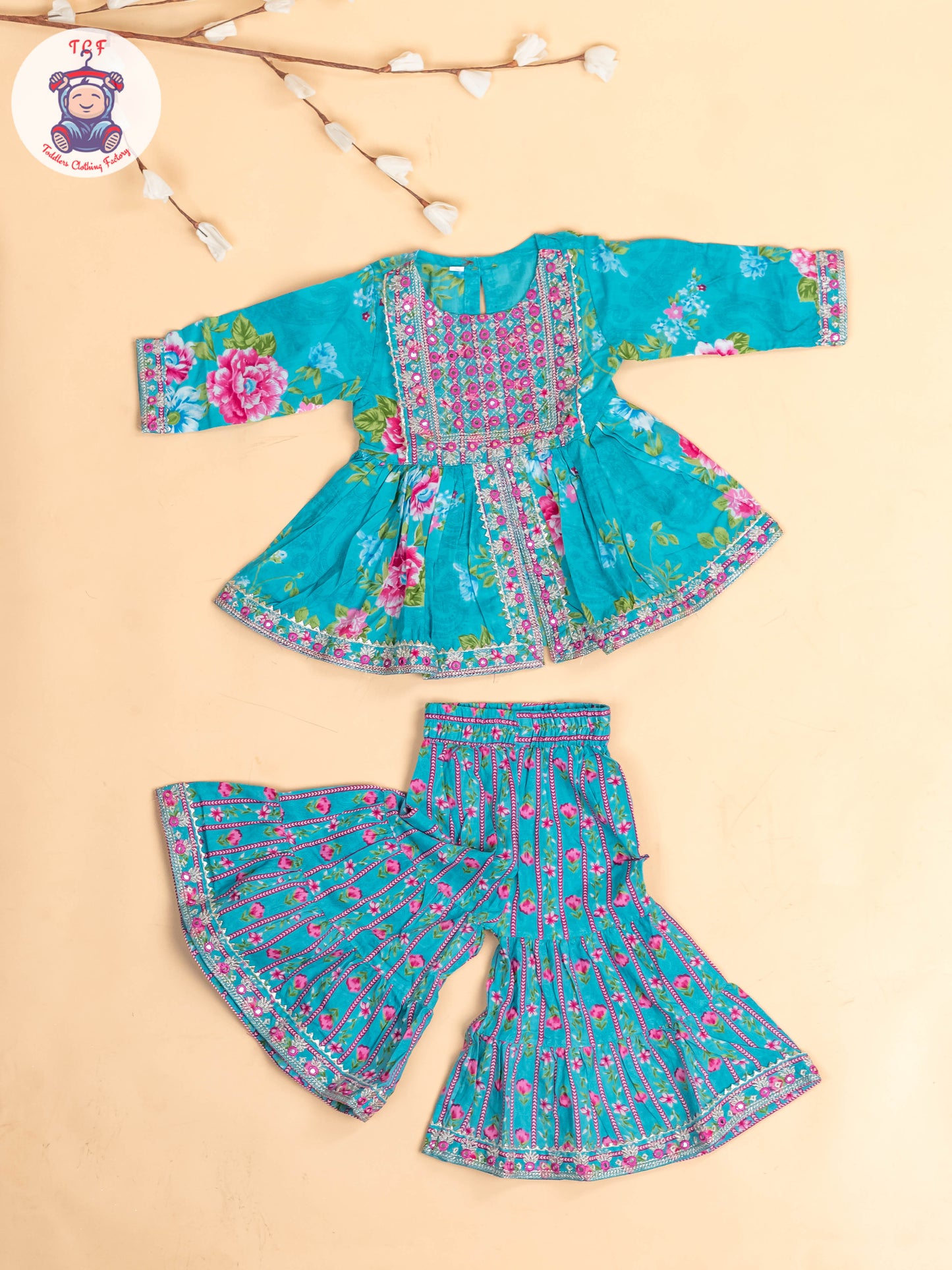 Green - Girls Embroidery Printed Salwar