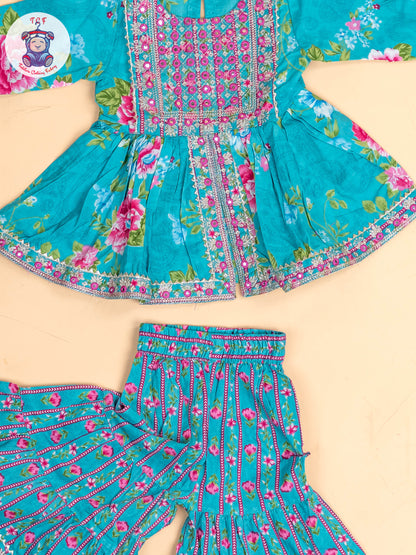 Green - Girls Embroidery Printed Salwar