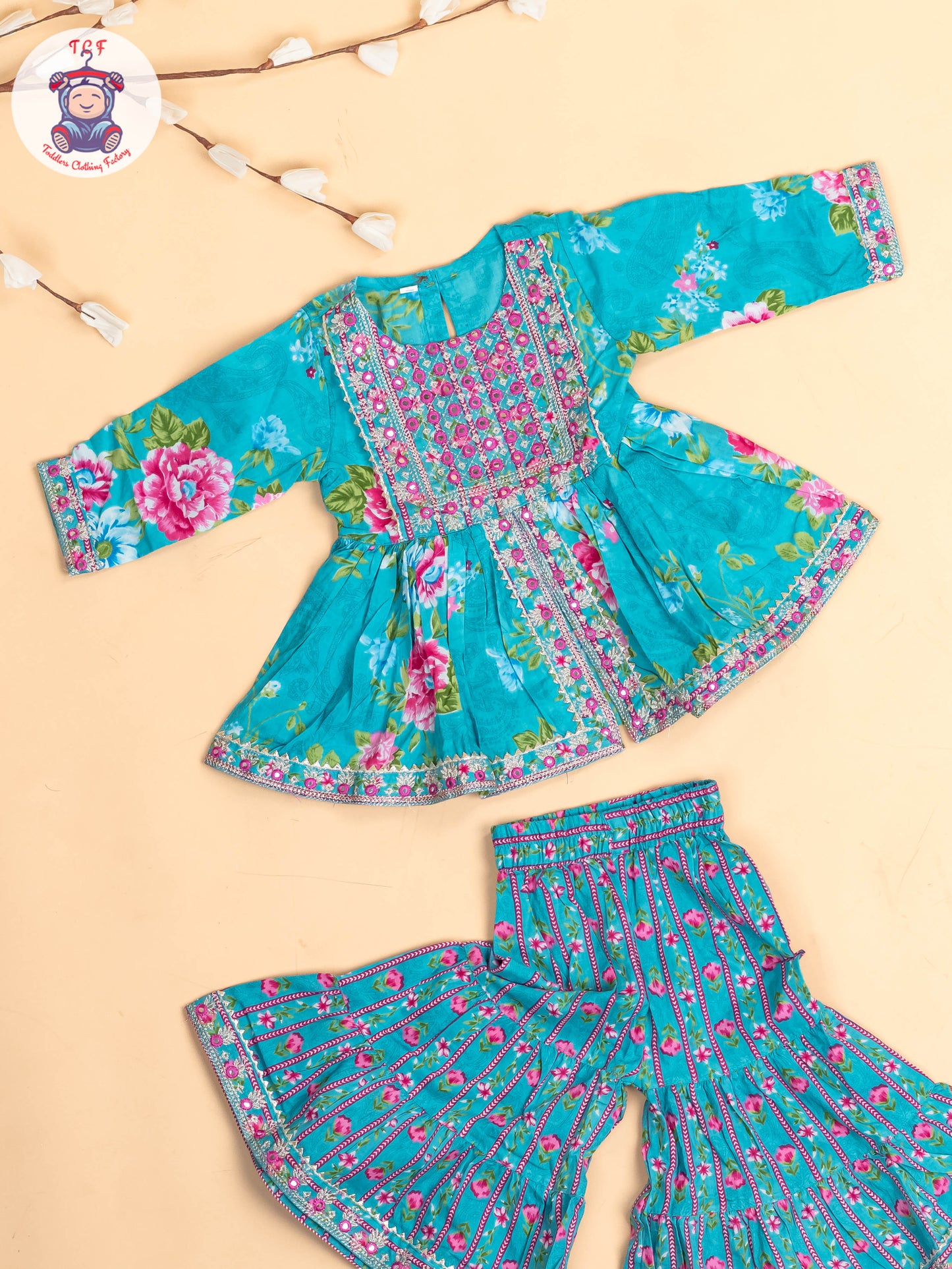 Green - Girls Embroidery Printed Salwar