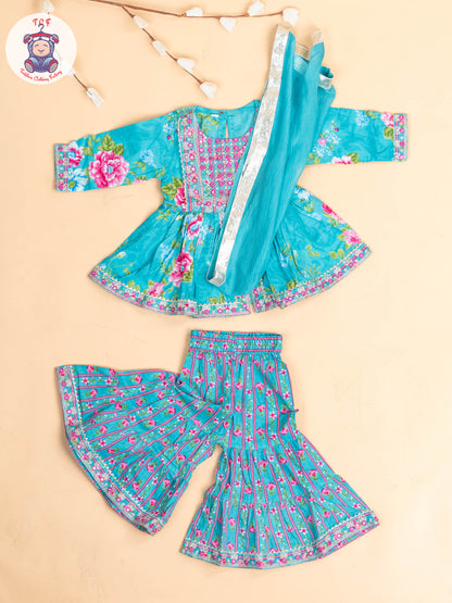 Green - Girls Embroidery Printed Salwar