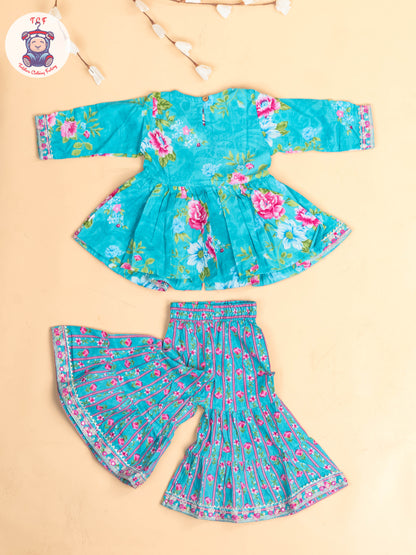 Green - Girls Embroidery Printed Salwar