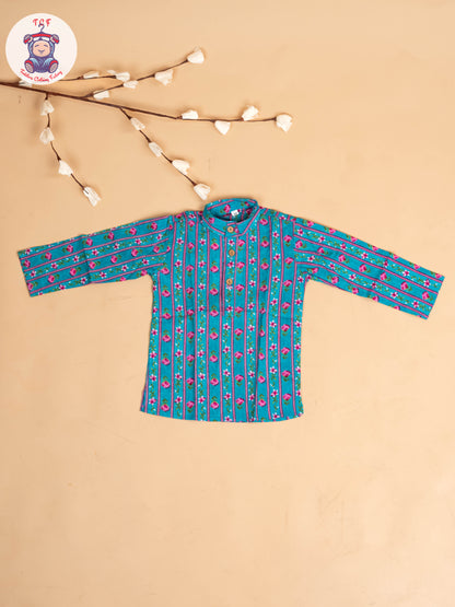 Green - Boys Floral Printed Kurta With Pant