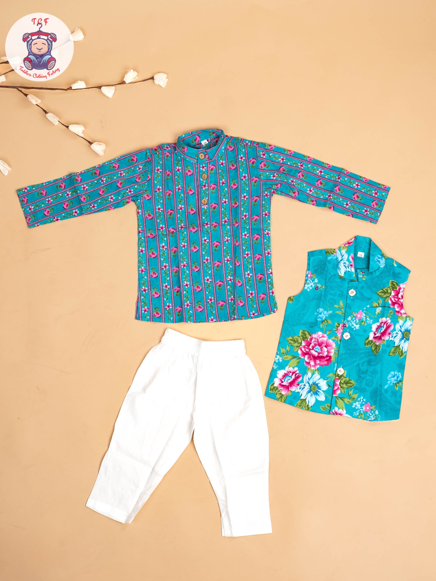 Green - Boys Floral Printed Kurta With Pant