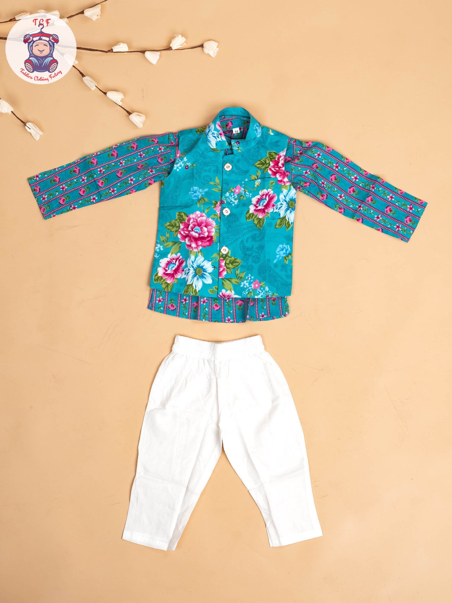 Green - Boys Floral Printed Kurta With Pant