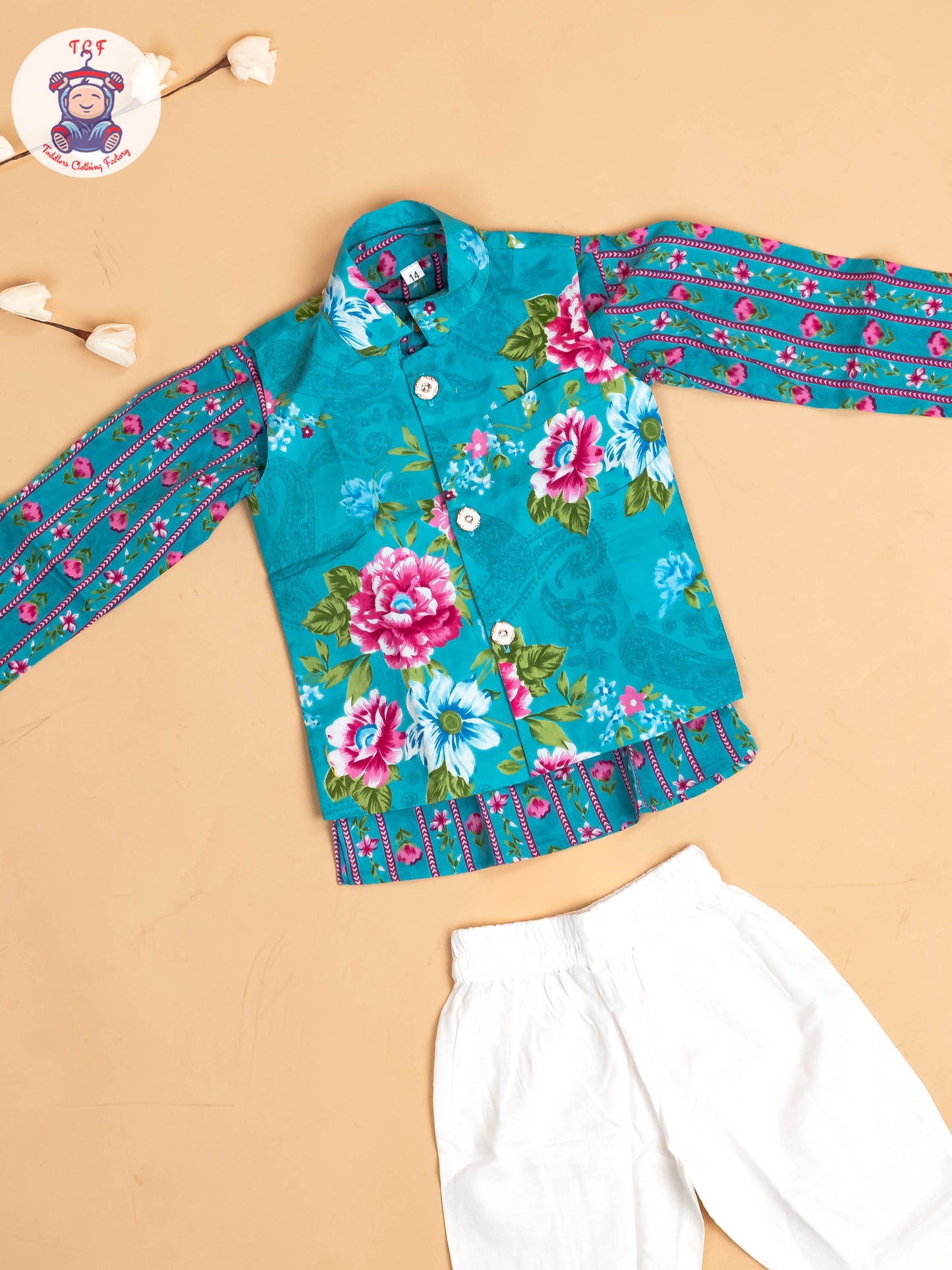 Green - Boys Floral Printed Kurta With Pant