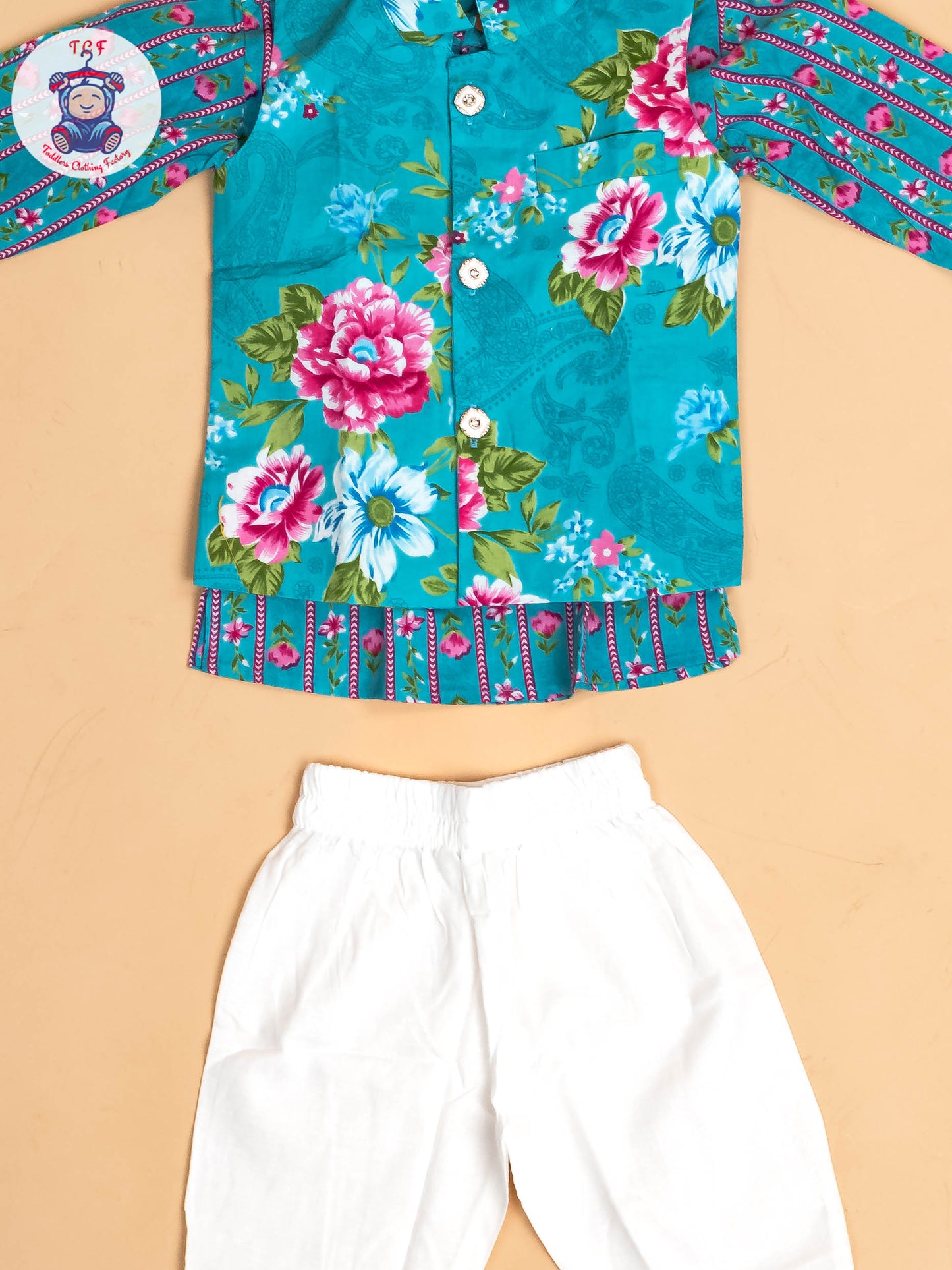 Green - Boys Floral Printed Kurta With Pant