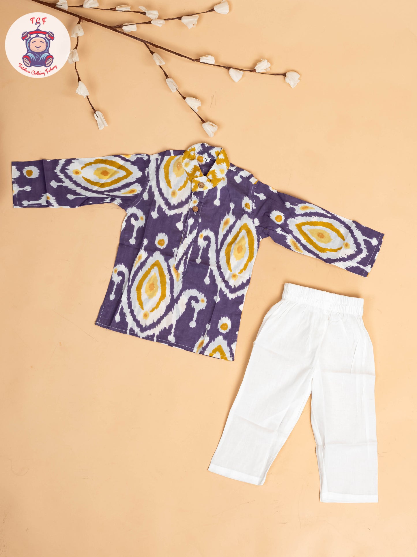 Violet & Yellow - Boys Floral Printed Kurta With Pant