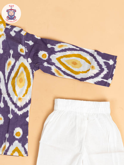 Violet & Yellow - Boys Floral Printed Kurta With Pant