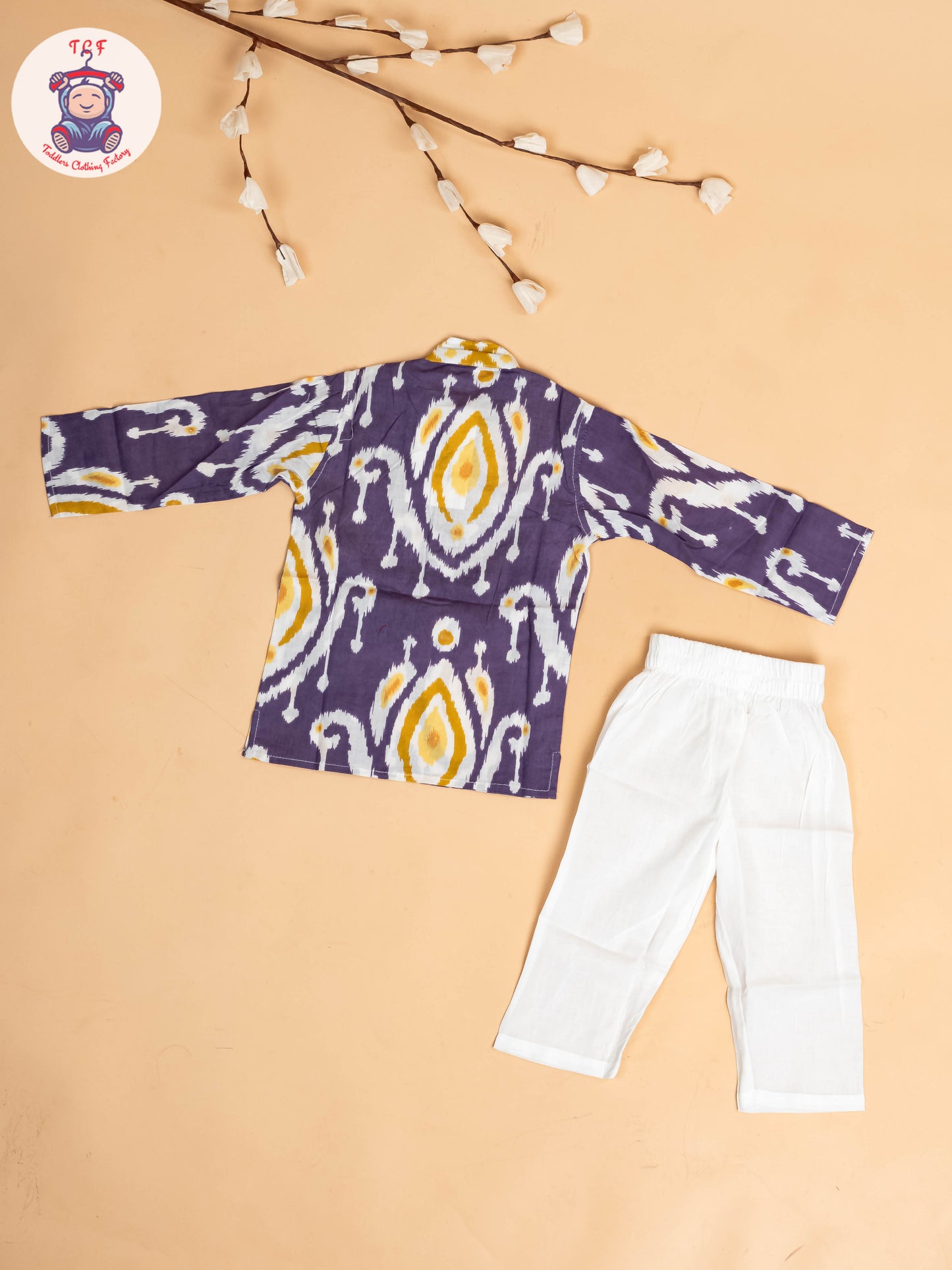 Violet & Yellow - Boys Floral Printed Kurta With Pant