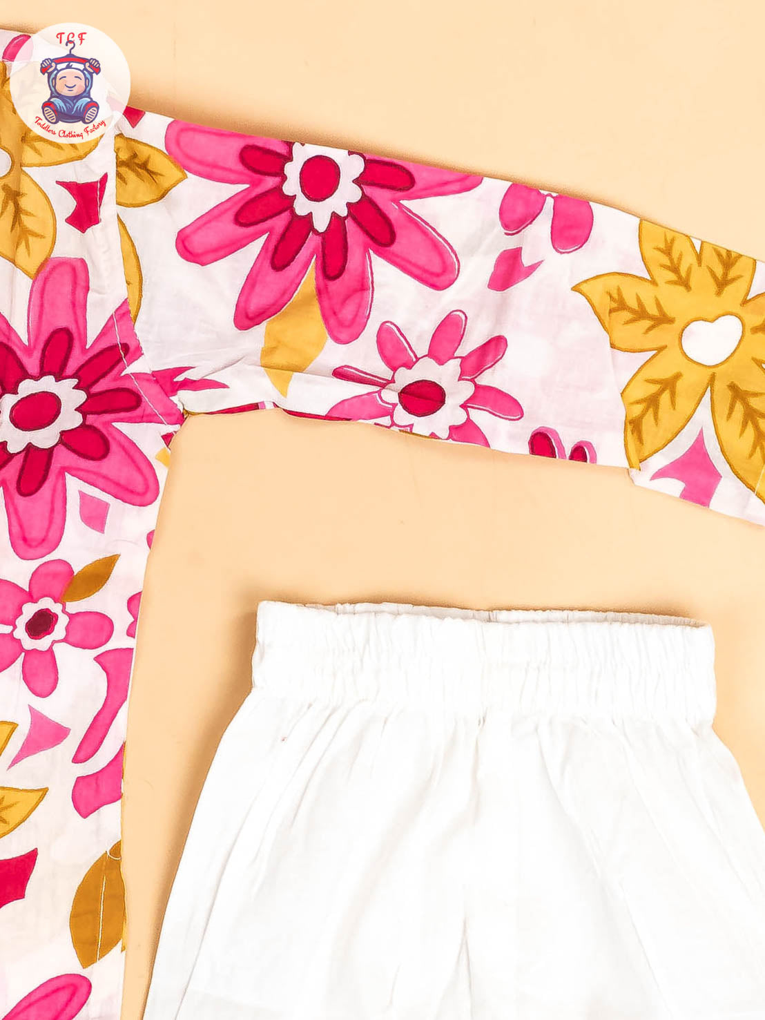 Pink & White - Boys Floral Printed Kurta With Pant