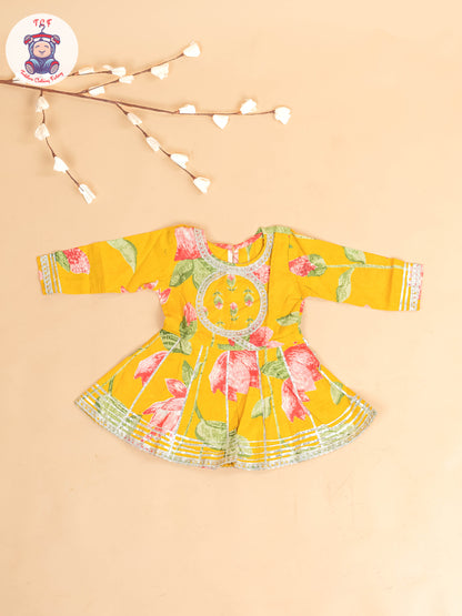 Mustard - Girls Floral Printed Salwar