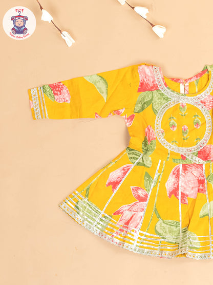 Mustard - Girls Floral Printed Salwar