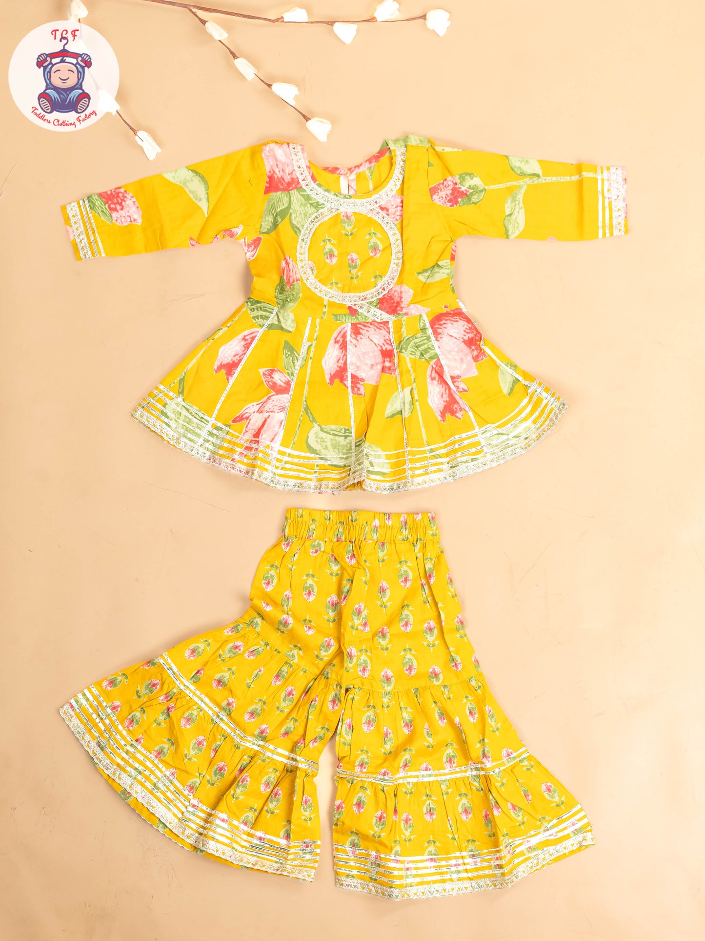 Mustard - Girls Floral Printed Salwar