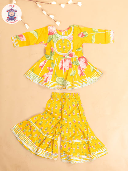 Mustard - Girls Floral Printed Salwar