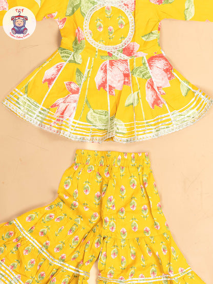 Mustard - Girls Floral Printed Salwar