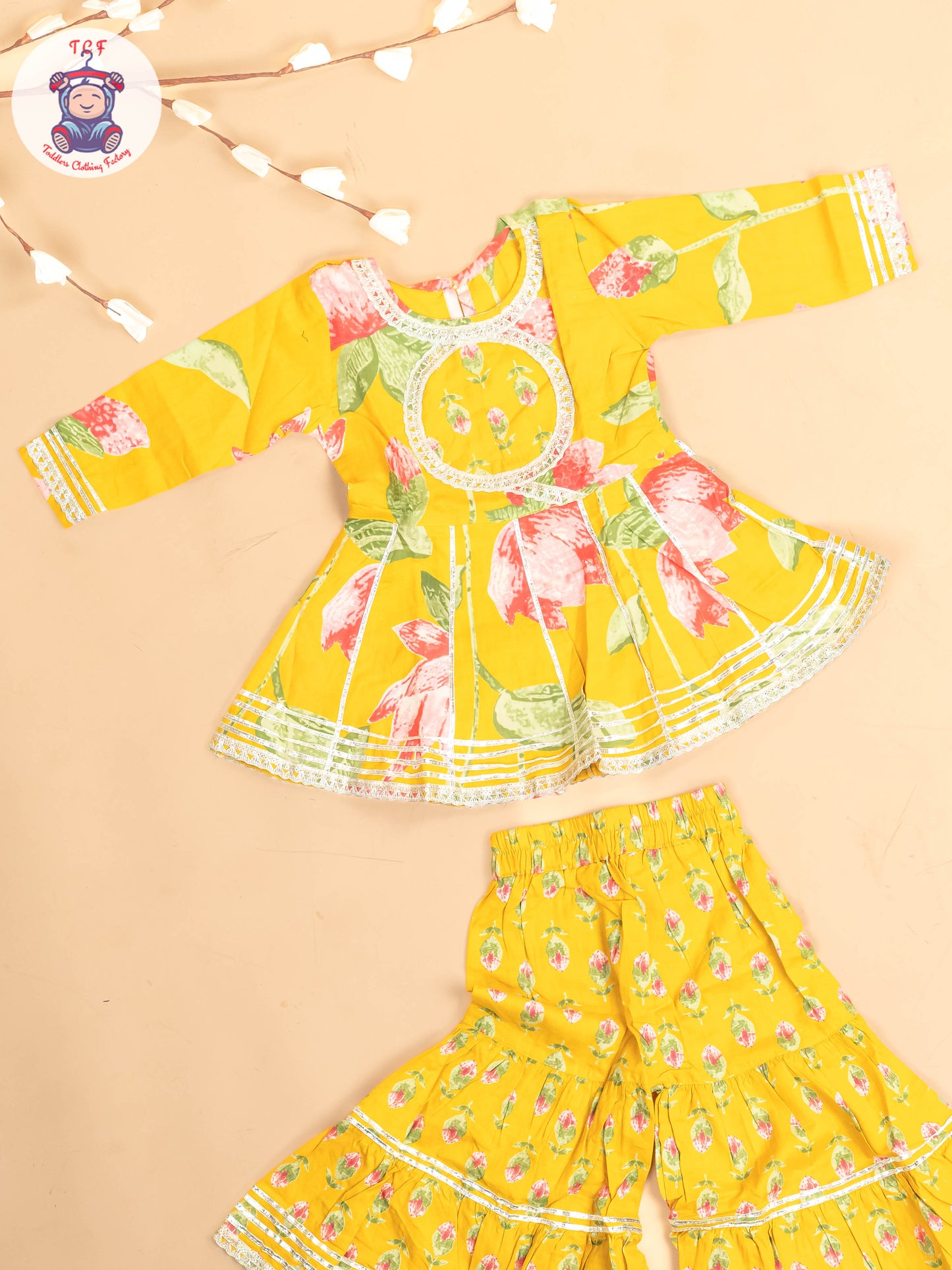 Mustard - Girls Floral Printed Salwar