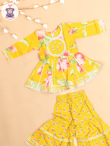 Mustard - Girls Floral Printed Salwar