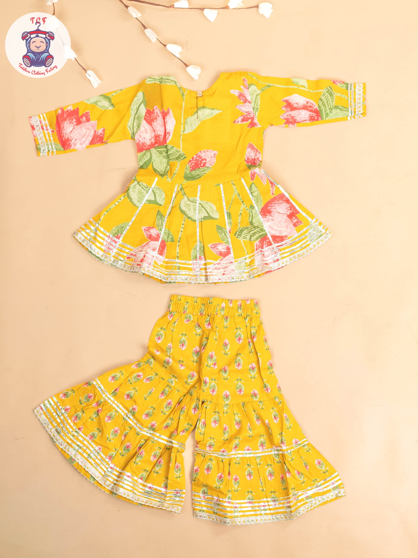 Mustard - Girls Floral Printed Salwar