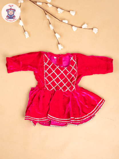Pink - Girls Velvet Readymade Salwar