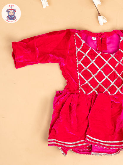 Pink - Girls Velvet Readymade Salwar