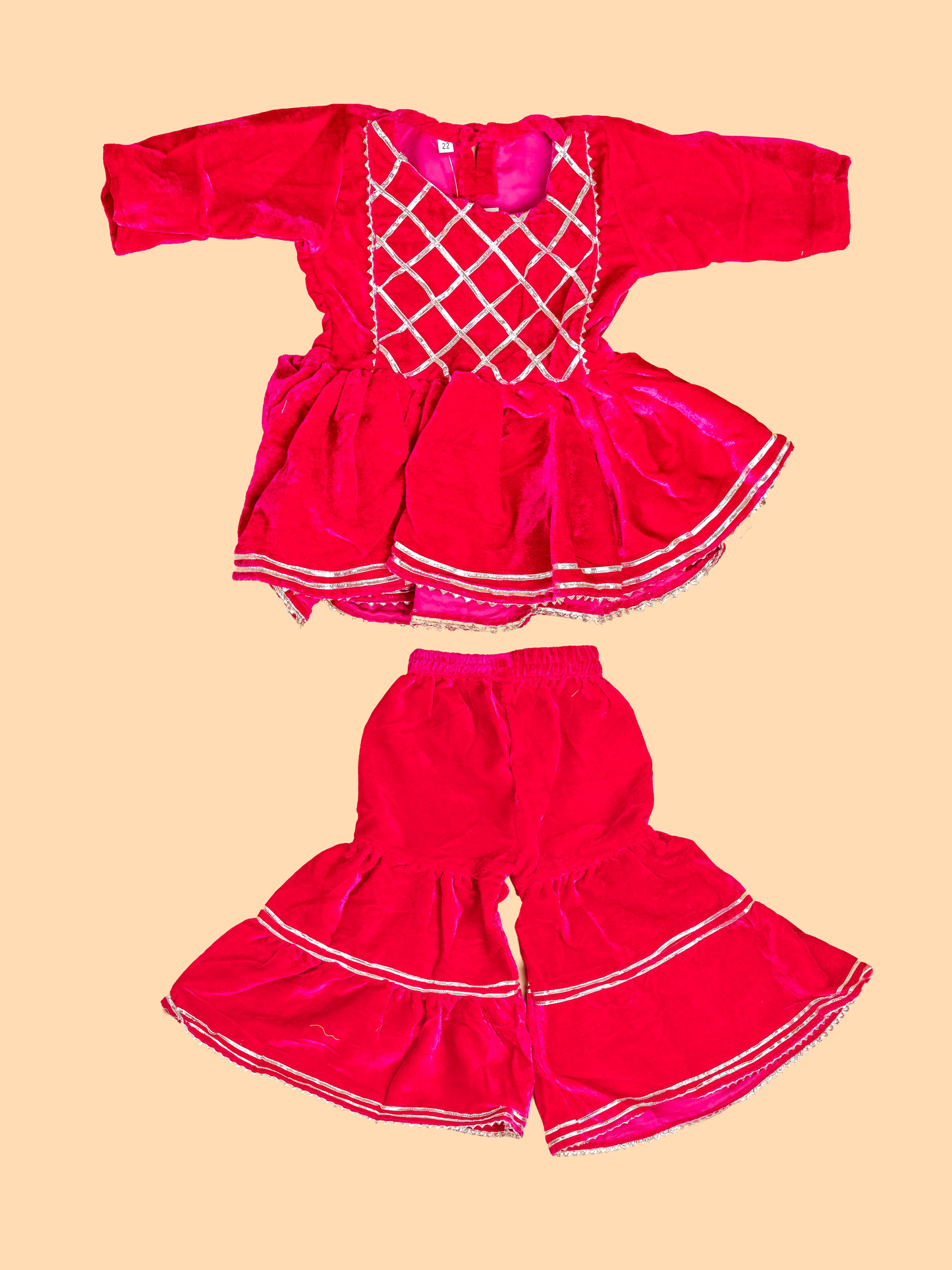 Pink - Girls Velvet Readymade Salwar