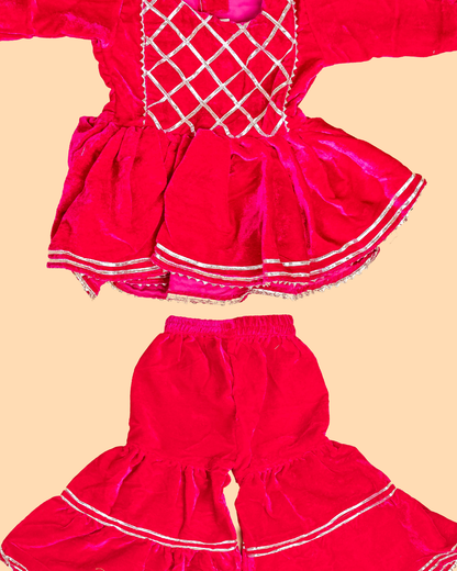 Pink - Girls Velvet Readymade Salwar