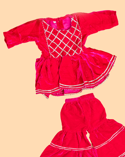 Pink - Girls Velvet Readymade Salwar