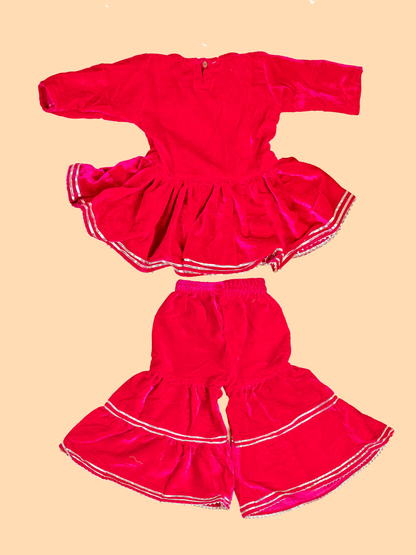 Pink - Girls Velvet Readymade Salwar
