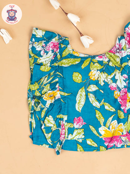 Teal Green - Girls Floral Printed Co-ords Sets