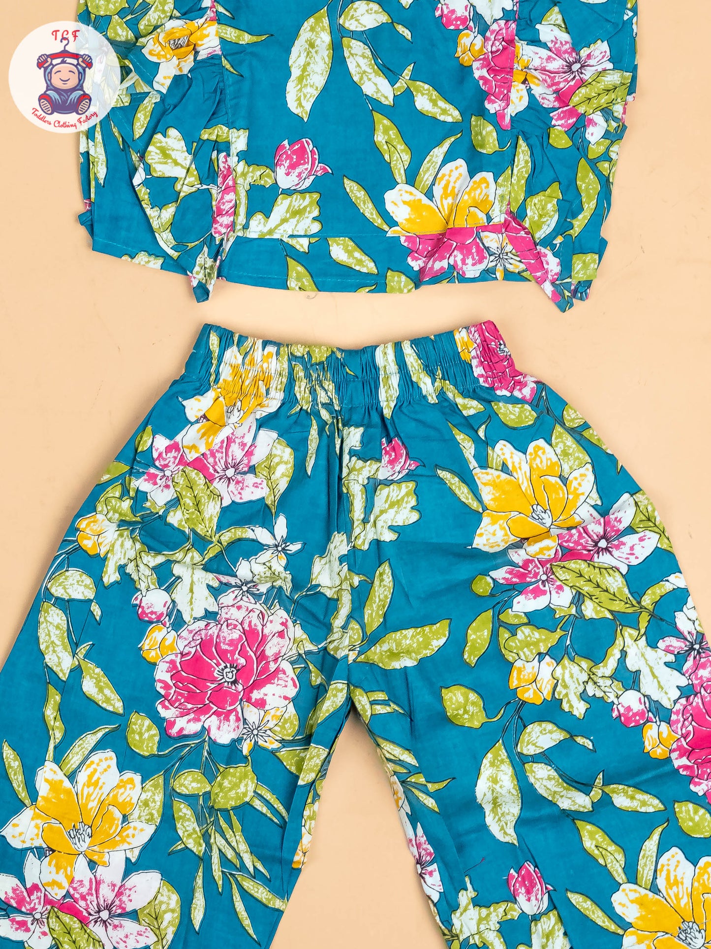 Teal Green - Girls Floral Printed Co-ords Sets