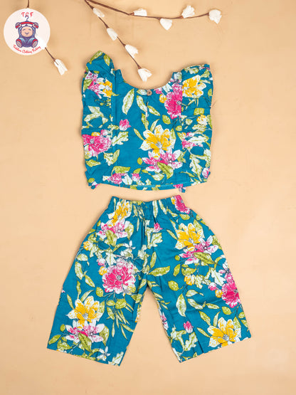 Teal Green - Girls Floral Printed Co-ords Sets