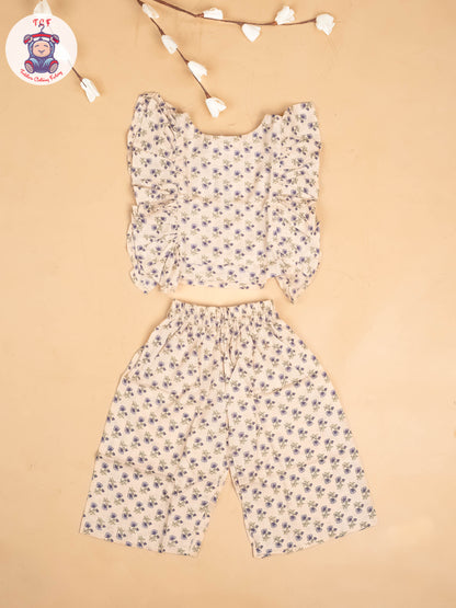 Cream - Girls Floral Printed Co-ords Sets
