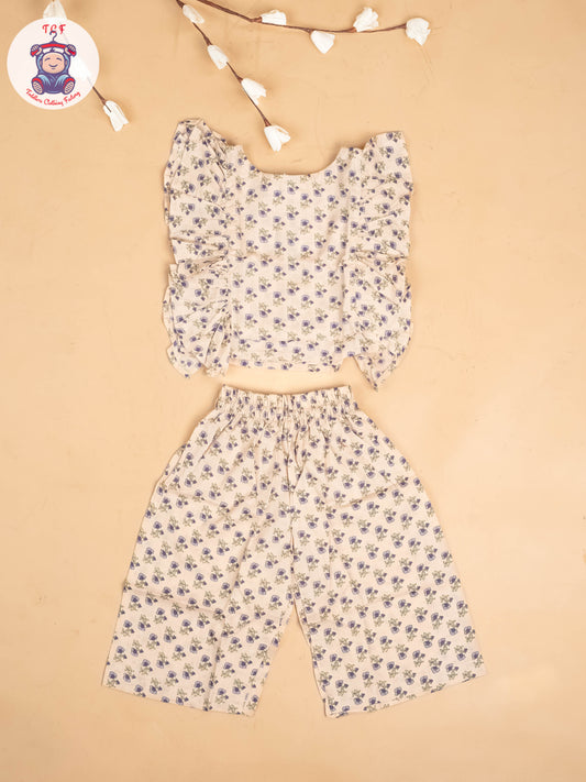 Cream - Girls Floral Printed Co-ords Sets