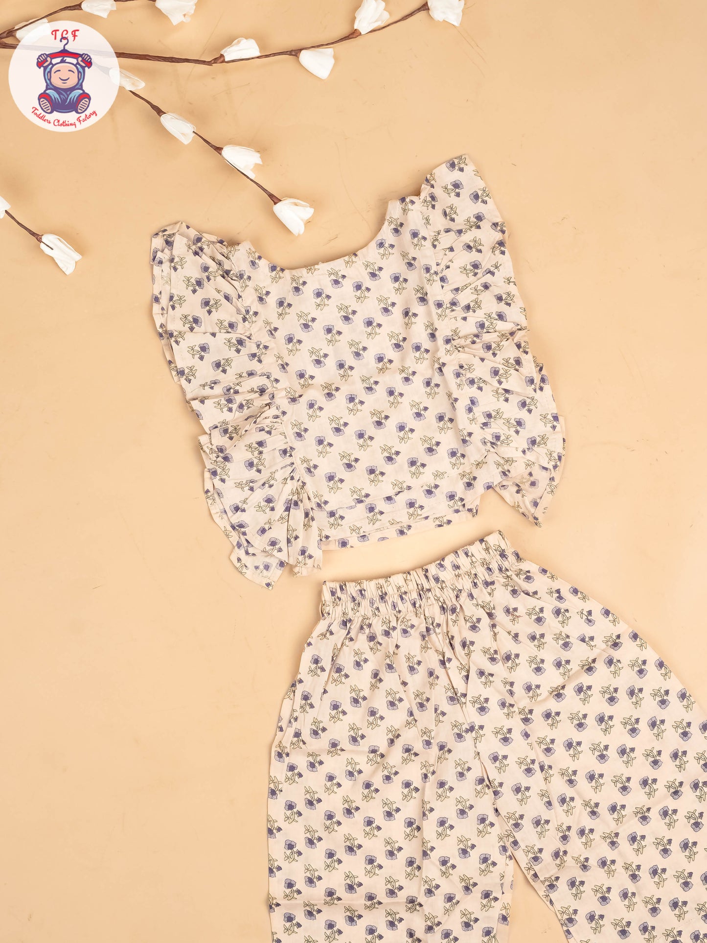 Cream - Girls Floral Printed Co-ords Sets