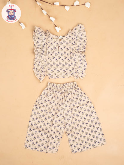 Cream - Girls Floral Printed Co-ords Sets