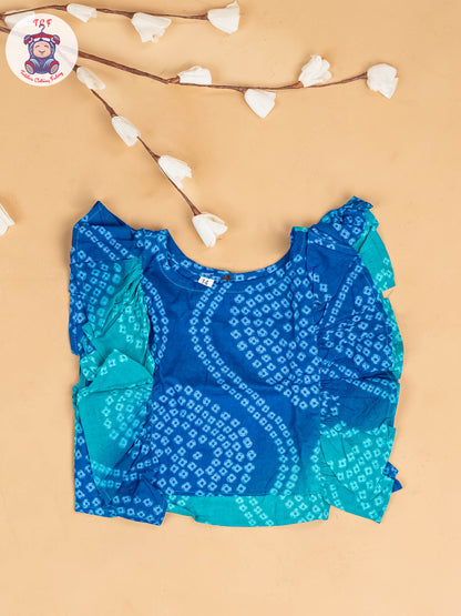 Light Green & Blue - Girls Bandhini Printed Co-ords Sets