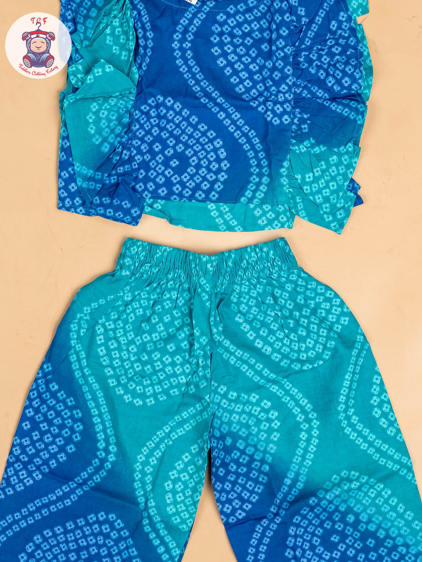 Light Green & Blue - Girls Bandhini Printed Co-ords Sets