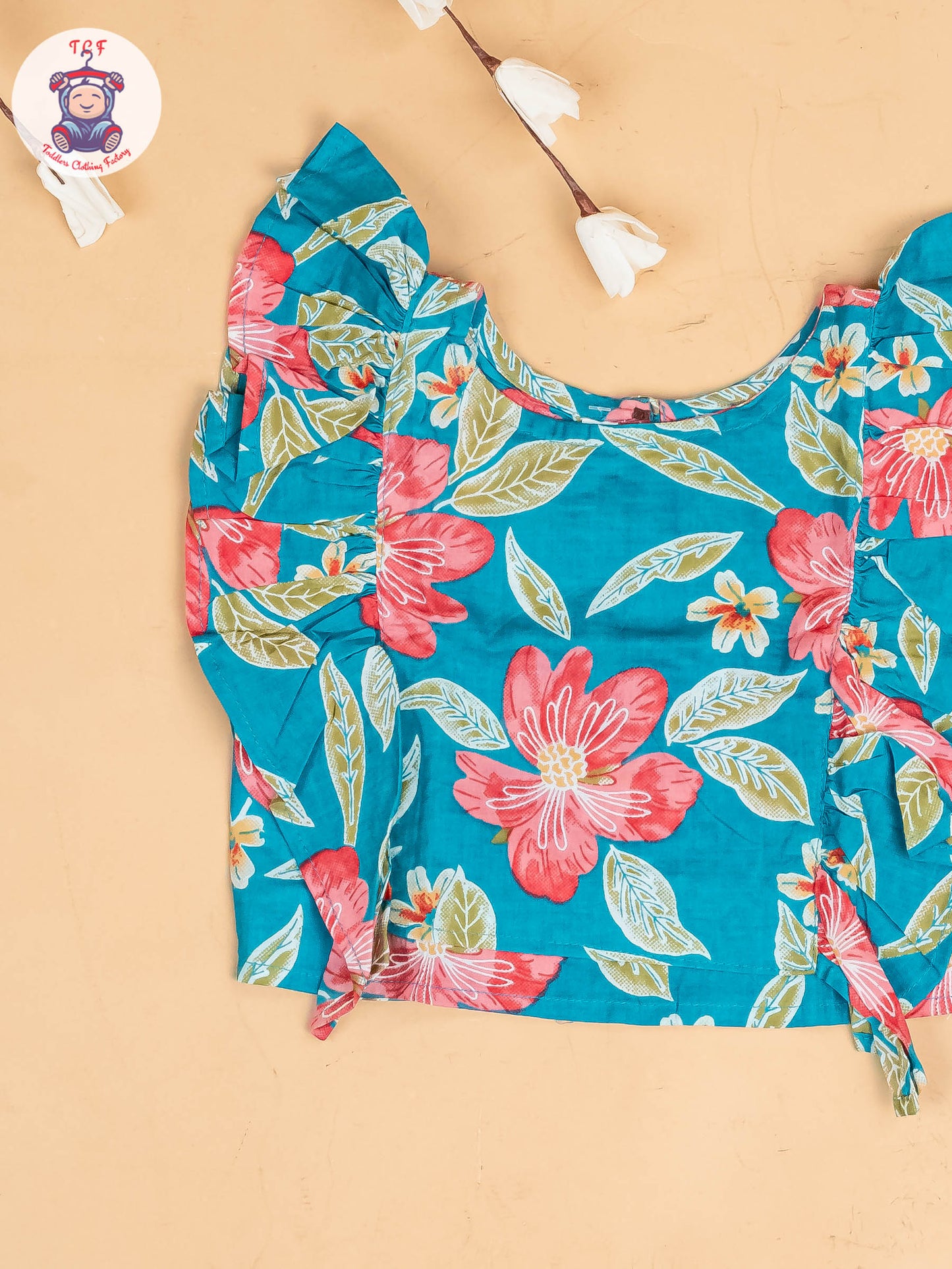 Light Blue - Girls Floral Printed Co-ords Sets